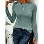 2 Pack Womens Waffle Knit Tops Long Sleeve Crewneck Shirts Business Casual Blouses Basic Shirts