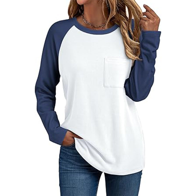 Women's Color Block Raglan Tee, Long Sleeve Crewneck Casual Top For Spring Fall