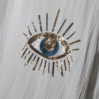 Women's Oversized Button-Down Shirt With Sparkling Eye Print On Back Long Sleeve Blouse For Spring And Fall