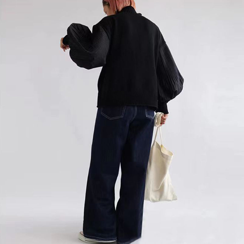 Women's Loose Long Sleeve Turtleneck Sweater Solid Color Soft Ribbed Knit Pullover For Spring Fall Layering