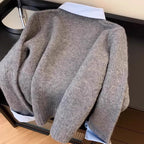 Women's Elegant Fake Two-Piece Sweater, Collared Long Sleeve Pullover With Button Detail For Versatile Layering