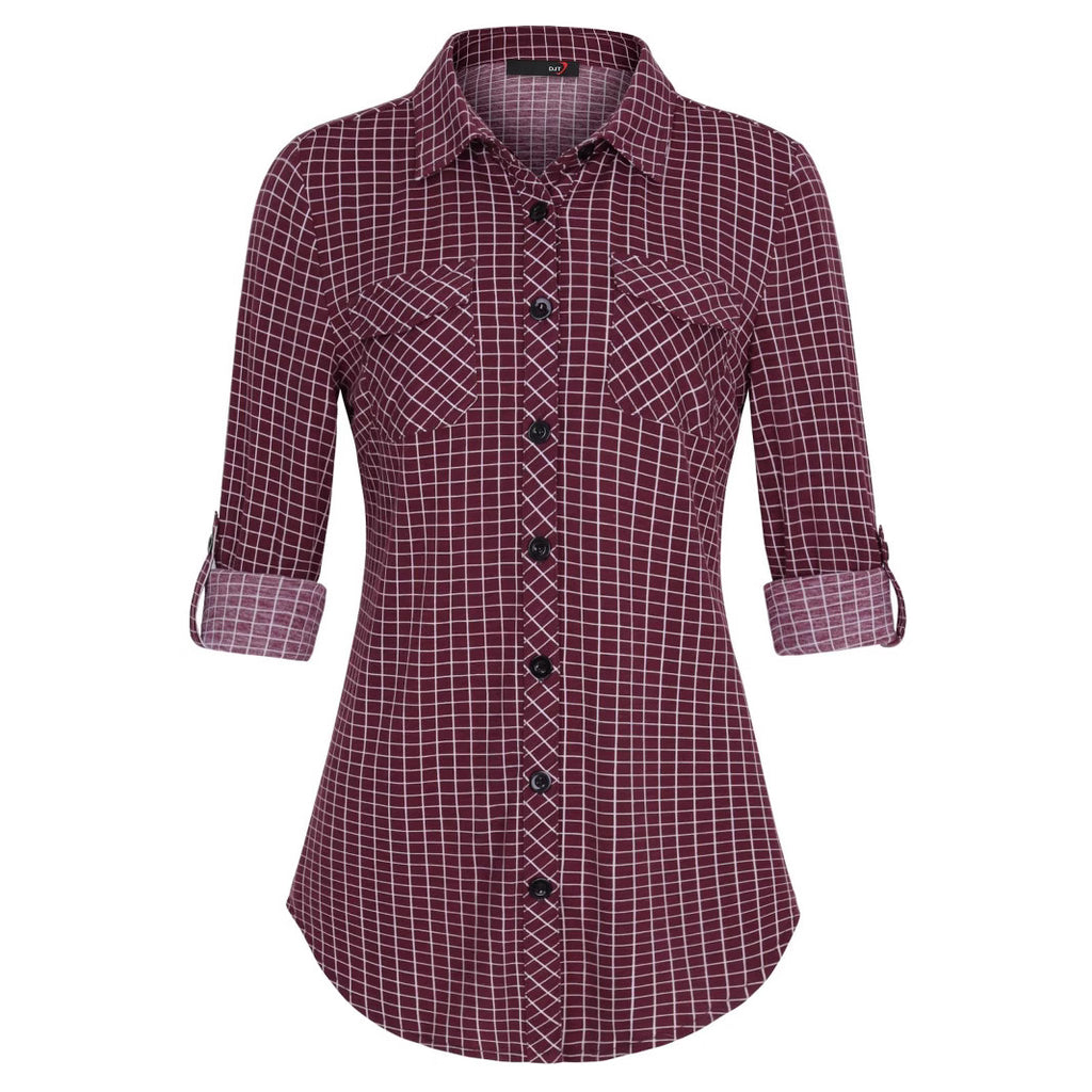 Plaid Pouch Button Cuff Comfort And Casual Printed Women's Shirt