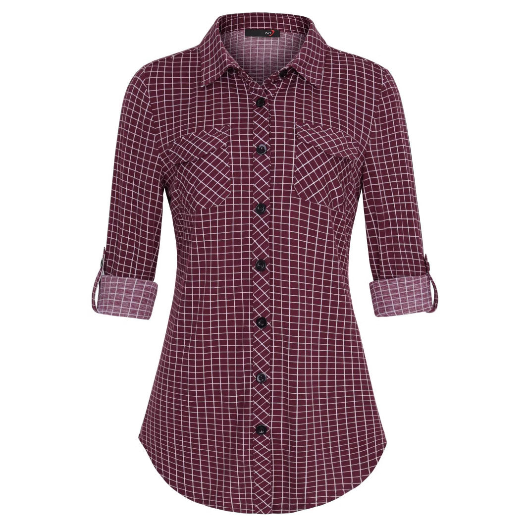 Plaid Pouch Button Cuff Comfort And Casual Printed Women's Shirt