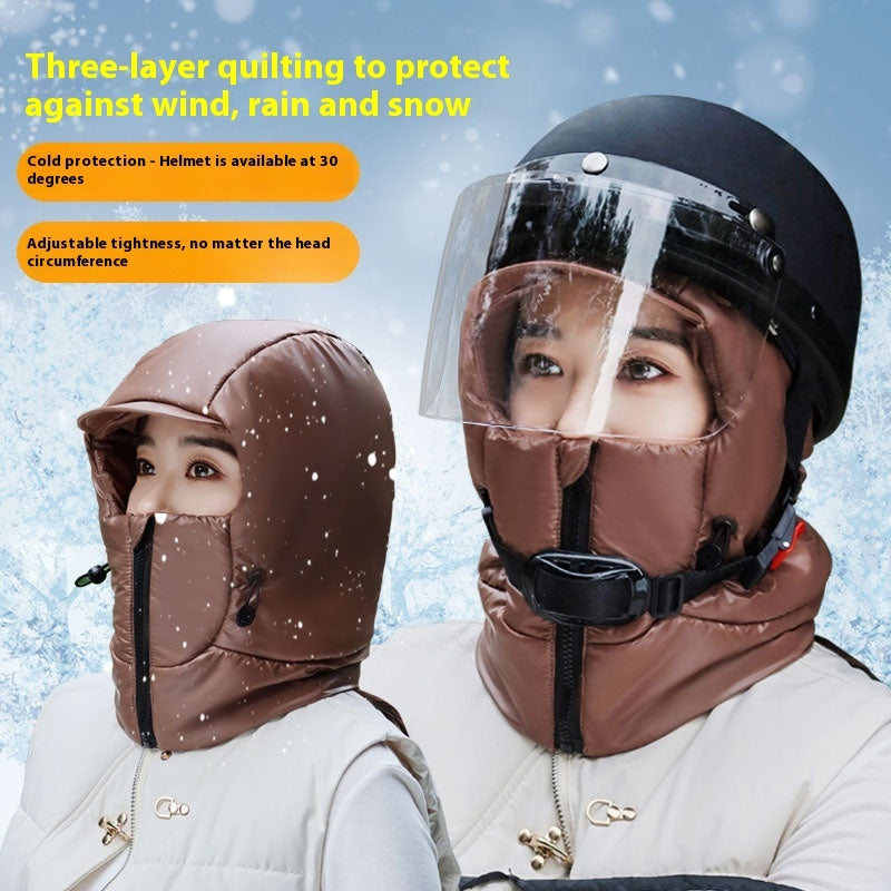 Winter Warm Hat Female Cycling Electric Car Face Care Ear Protection Scarf