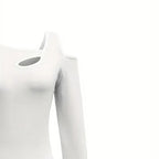 Women's Cut Out Off Shoulder Top - Long Sleeve Plain Tee For Holiday, Spring & Autumn