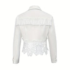 Women's Lace Hollow Out Jacket - Chic Long Sleeve Button Down Shirt With Tassel Details