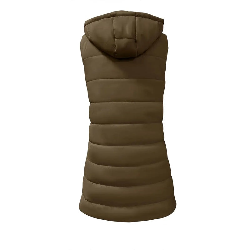 Women's Solid Color Sleeveless Hooded Vest, Mid-Length Zip-Front Waistcoat With Pockets For Spring And Fall Layering