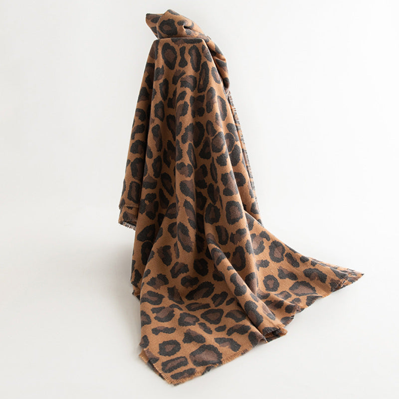Leopard Print Artificial Cashmere Scarf Women's Warm Scarf Winter