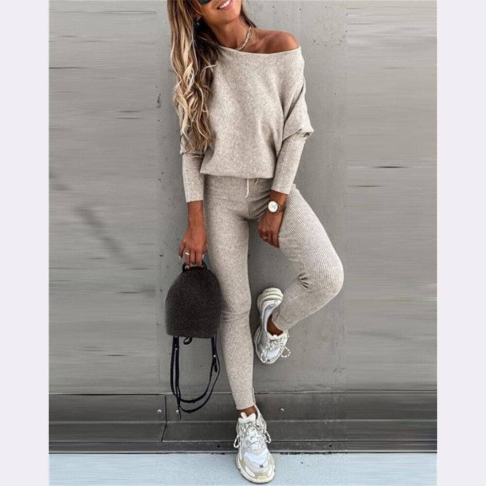 Solid Casual Lace Up Slant Shoulder Sports Pants Long Suit