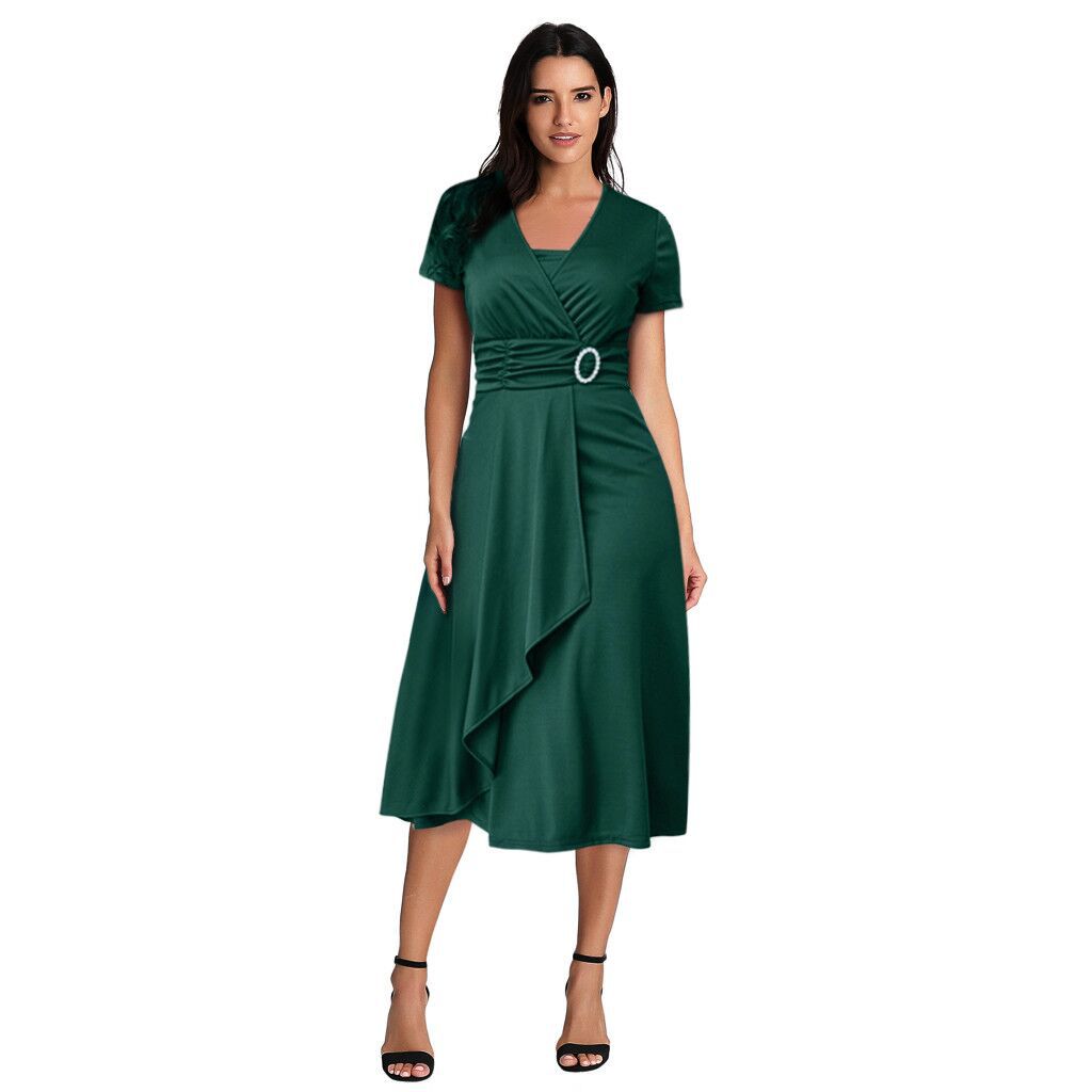 Asymmetric V-neck Dress Women's High Waisted