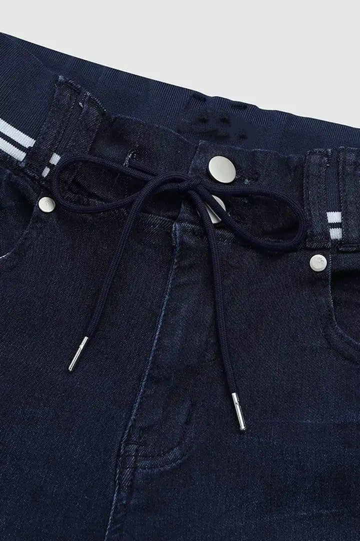 Athleisure Style Skinny Jeans For Women, Mid-Rise Pull-On Denim With A Sporty Drawstring Waist, Butt-Lifting Dark Wash Jeggings