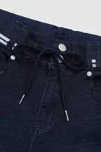 Athleisure Style Skinny Jeans For Women, Mid-Rise Pull-On Denim With A Sporty Drawstring Waist, Butt-Lifting Dark Wash Jeggings