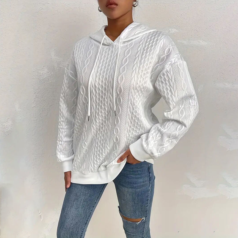 Womens Hoodies Casual Long Sleeve Drawstring Textured Pullover Tops Loose Hooded Sweatshirt
