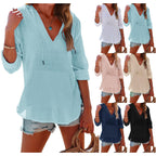 V-neck Hooded Shirt With Pockets Fashion Sports Long-sleeved Split Shirts Tops For Women Clothing