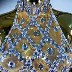 High-end Women's Heavy-duty Rhinestone Plaid Sequined Gloves Ultra-short Dress