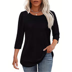 Women's 3-Pack 3 4 Sleeve Tunic Tops, Round Neck Pleated Blouse, Dressy Casual Shirts For Spring Summer Fall