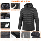 1Pc Heated Jacket Electric Heating Coat Lightweight Winter Hooded Jacket With 3-Level Heating Modes 8 Heating Zones Detachable Zipper Hood