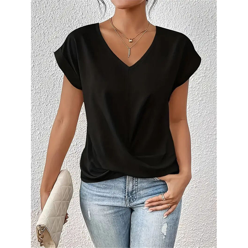 Women's Comfy Casual Summer Tops Short Sleeve V Neck Blouses T Shirts Twist Knot Basic Tees