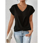 Women's Comfy Casual Summer Tops Short Sleeve V Neck Blouses T Shirts Twist Knot Basic Tees