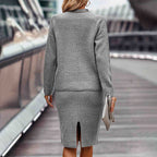 Women's Two Piece Set - Pullover Sweater & Bodycon Skirt Cozy Outfit