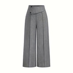 Women's Elegant High-Waisted Wide Leg Pants, Solid Color Button Detail Trousers For Office And Casual Wear