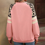 Women's Leopard Print Raglan Sweatshirt - Casual Striped Sleeve Pullover, Fashion Long Sleeve Top