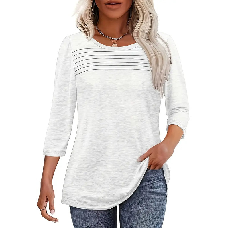 Women's 3-Pack 3 4 Sleeve Tunic Tops, Round Neck Pleated Blouse, Dressy Casual Shirts For Spring Summer Fall