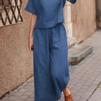 European And American Women's Linen Casual Loose Solid Color Suit Two-piece Women