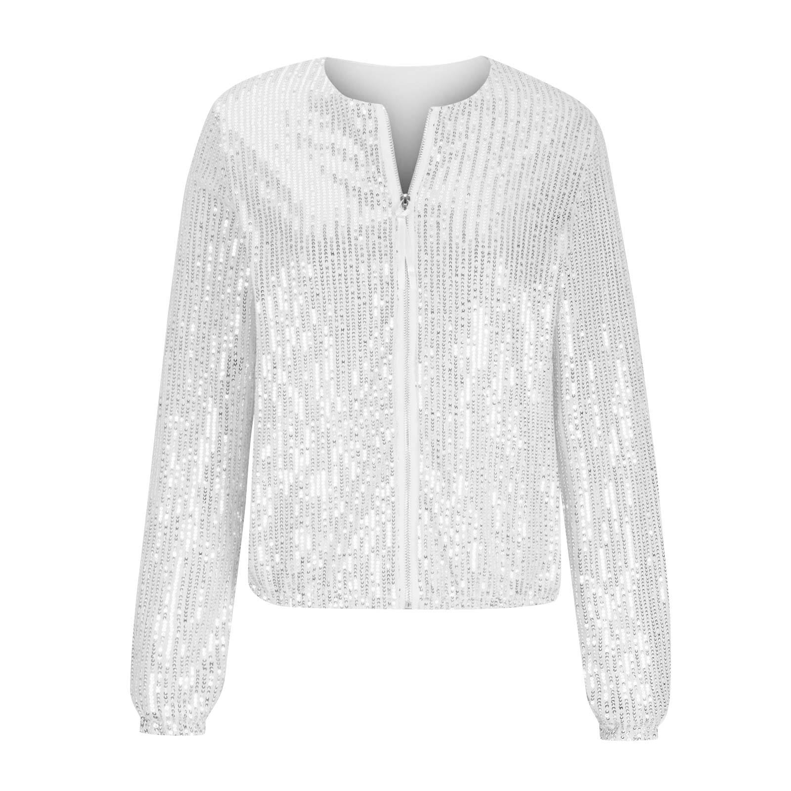 Casual Fashionable Sequins Short Zip Jacket