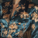 Women's Elegant Satin Lapel Long Sleeve Full Button Shirt Spring Autumn Fashion Tapered Waist Design With Sheen