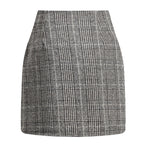 Women's High Waist Plaid Tight Pencil Wool Mini Skirt
