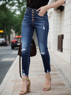 2024 Autumn New Women's Super Elastic Tear High Waist And Hip Lifting Tight Jeans, Fashionable And Comfortable, Classic Denim Women's Pants, Suitable For Daily Wear, Casual Occasions, And Fashionable