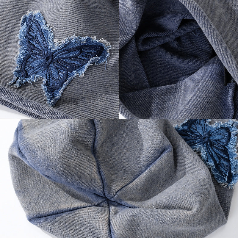 Lazy Pile Heap Cap Children Solid Color Curling Sleeve Cap Butterfly Retro