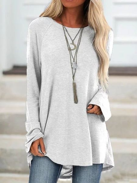Round neck loose long sleeve pullover T-shirt