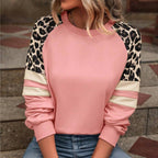 Women's Leopard Print Raglan Sweatshirt - Casual Striped Sleeve Pullover, Fashion Long Sleeve Top