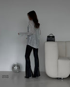 Sequin Lapel Long Sleeve Shirt