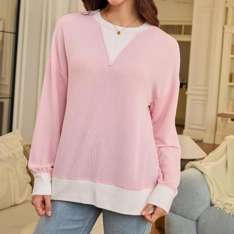 Women's Color Block Pullover - Casual Crewneck Long Sleeve Sweatshirt, Cute Loose Fit Top