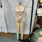 Women's Elegant Sleeveless Mock Neck Top, Ruffle Detail Solid Color Blouse For Office And Casual Wear