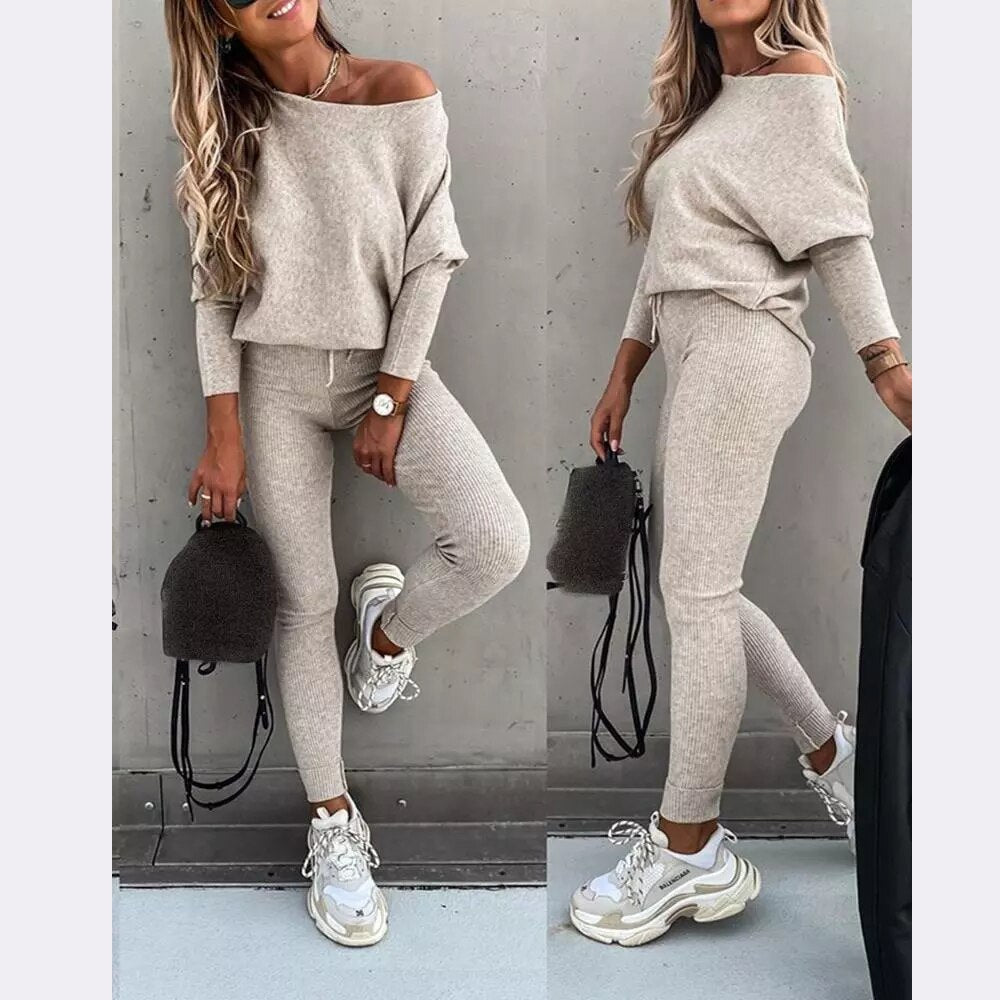 Solid Casual Lace Up Slant Shoulder Sports Pants Long Suit