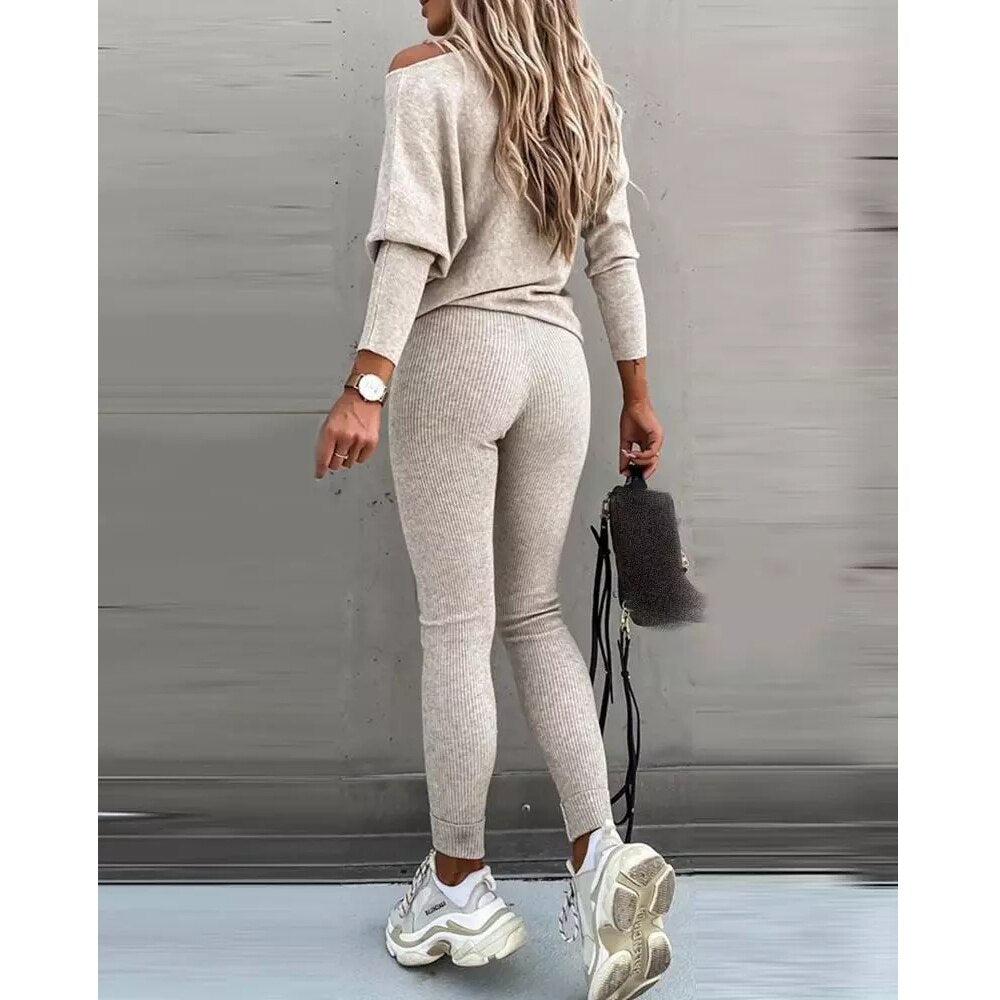 Solid Casual Lace Up Slant Shoulder Sports Pants Long Suit