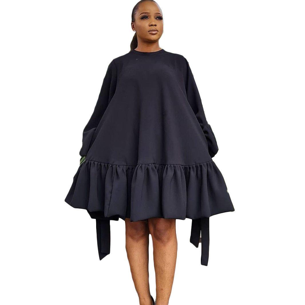 Women's Loose Solid Color Puff Sleeve Dress