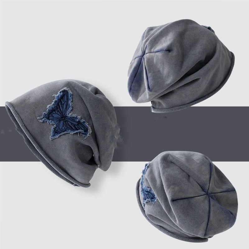 Lazy Pile Heap Cap Children Solid Color Curling Sleeve Cap Butterfly Retro