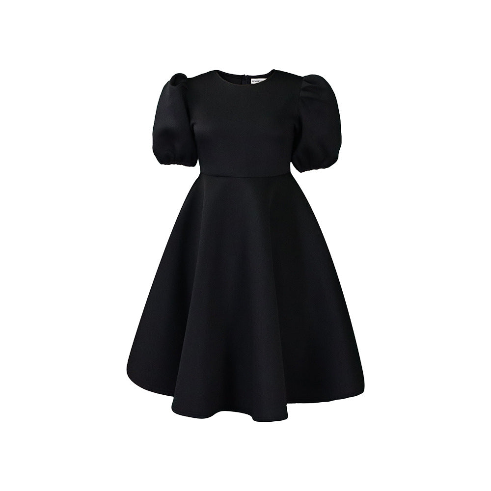 Women's Bubble Sleeves Wrapped Waist Large Swing Dress