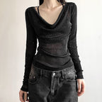 Women's Sparkly Mesh Top - Long Sleeve See Through Sexy Blouse For Party & Club