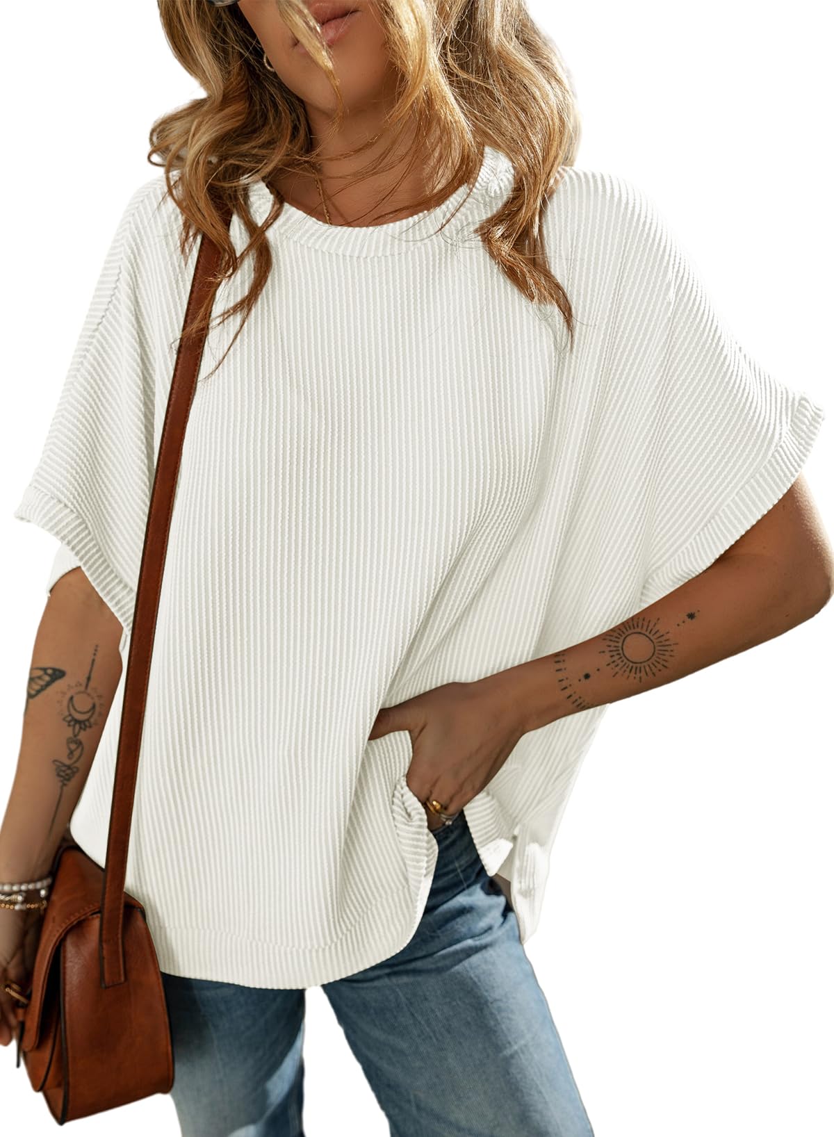 Women's Solid Color Knitted T-shirt Loose Casual Pullover