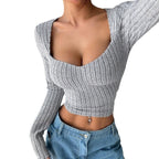 Women's Sunken Stripe Brushed T-shirt Short Midriff-baring Top