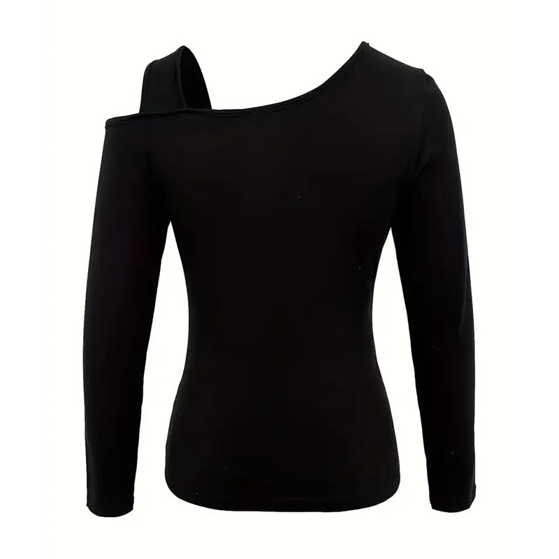 Women's Cut Out Off Shoulder Top - Long Sleeve Plain Tee For Holiday, Spring & Autumn