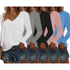 5 Pack Women's Long Sleeve T Shirts, Casual V Neck Tunic Tops Basic Loose Solid Blouses Outfit
