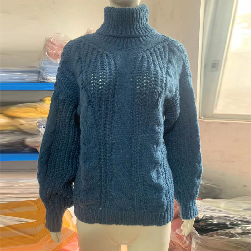 Women's Cable Knit Turtleneck Sweater, Classic Long Sleeve Winter Knitwear For Casual And Formal Wear