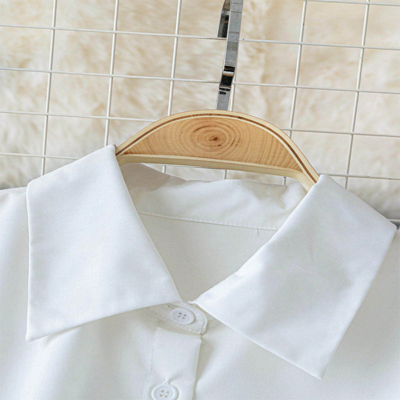 Women's Elegant Lapel Button-Down Top With Adjustable Metal Waist Belt Solid Color Loose Fit Blouse For Casual & Office Wear